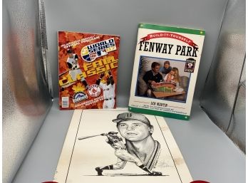 Boston Red Sox 2007 World Series Program, Fenway Park Book And Signed Jim Trelease Yaz Print