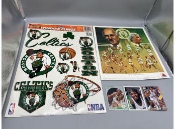 Boston Celtics Lot With Window Clings, Cards And Mini Poster