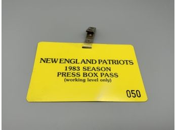 New England Patriots 1983 Season Press Box Pass