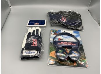 Boston Red Sox Promotional Giveaways Batting Gloves, Headphones And Wig