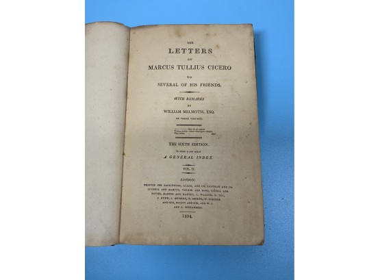 The Letters Of Cicero Antique Book From 1804