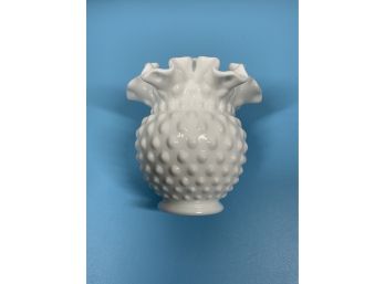 Fenton Ruffled Hobnail Milk Glass Vase