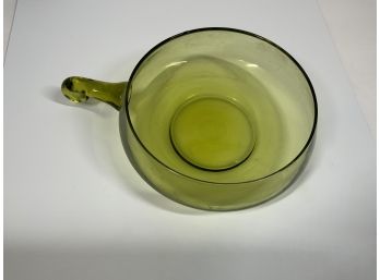 Unique Vintage Green Glass Bowl With Handle
