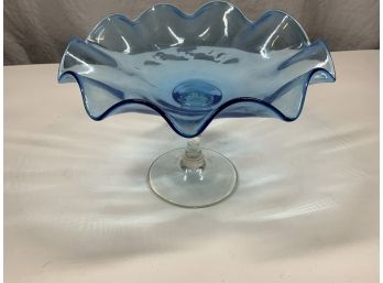 Blue Footed Ruffled Glass Bowl