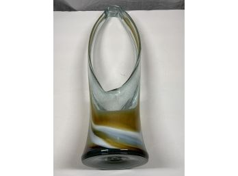 Large Brown Yellow And Clear Art Glass Vase