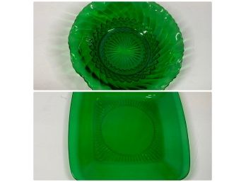 Vintage Green Plate And Bowl