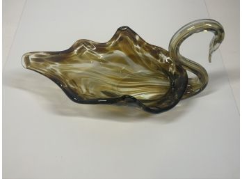 Yellow And Brown Art Glass Swan