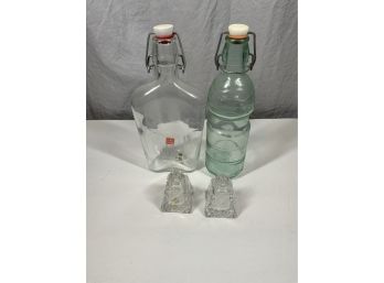 Made In Germany US Zone Crystal Salt And Pepper Shakers Plus 2 Glass Bottles With Stoppers
