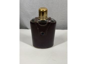 Vintage Glass Flask In Top Grain Leather Case