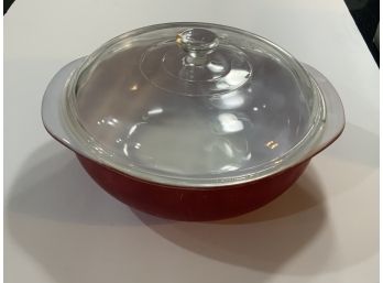 Vintage 2 Quartz Red Pyrex Bowl W/ Lid, 024 14 Bowl, Lid 624c B-2