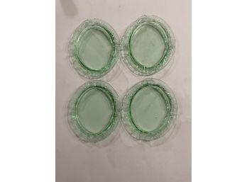 4 Vintage Green Glass Small Trays