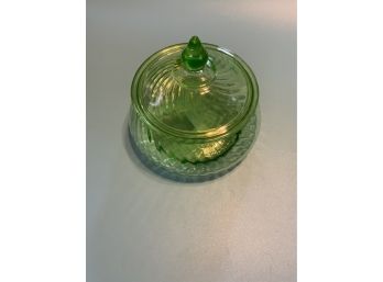 Vintage Green Spiral Glass Lidded Dish