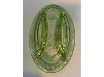 Vintage Green Glass Divided Table Tray