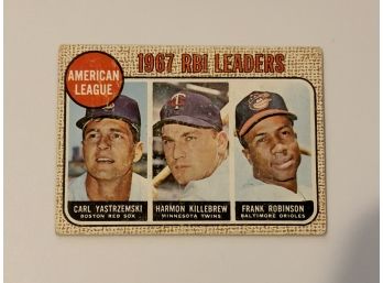 1968 Topps Baseball Card With Yaz, Killebew And Robinson 1967 RBI Leaders