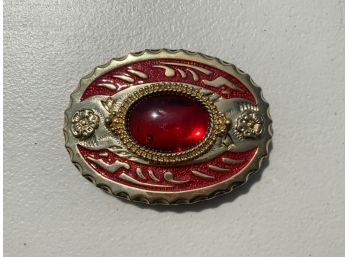 Metal And Glass Red Belt Buckle