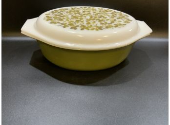 Vintage Pyrex 043 Casserole Dish Featuring The Verde Pattern With The Opal Decorated Lid
