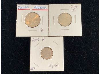 2000 Massachusetts Quarter, 2015 P Dime And 2004 D Nickel Lot