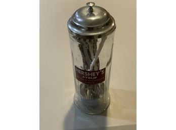 Vintage Hersheys Syrup Glass Straw Dispenser