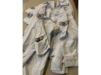 US Air Force Blues Long And Short Sleeves Tuck Ins With Airman 1st Class And Staff Sergeant Patches