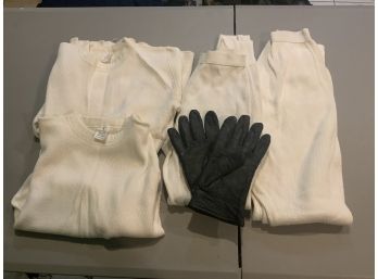 US Air Force Extreme Cold Weather Drawers And Undershirts Plus A Pair Of Black Leather Gloves