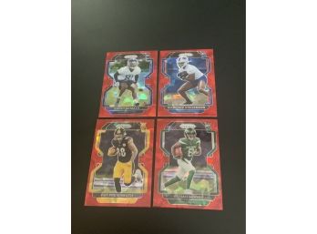 2021 Prizm Football Red Ice McMath, Moore, Freiemuth And Stevenson Rookie Cards