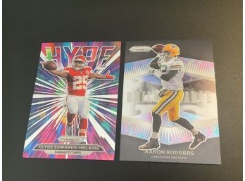 2021 Prizm Aaron Rodgers Brilliance And Edwards-Helaire Hype Insert Cards