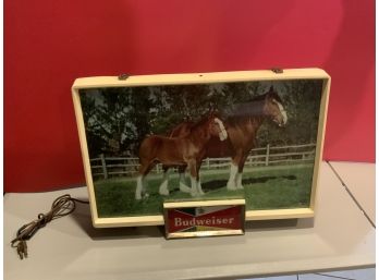 Vintage Budweiser King Of Beers Bar Light Sign With Horses