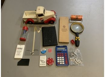 Junk Drawer Lot With Lighters, Calculator, Stamp And More