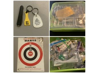 Pocketknife, Keychain, Vintage Magnetic Metal Dart Board, Inventors Box And Lottery Ticket Scratcher