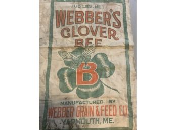 Vintage Webbers Clover Bee Webber Grain & Feed Co Cloth Bag