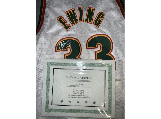 Patrick Ewing Autographed Sonics Jersey With COA