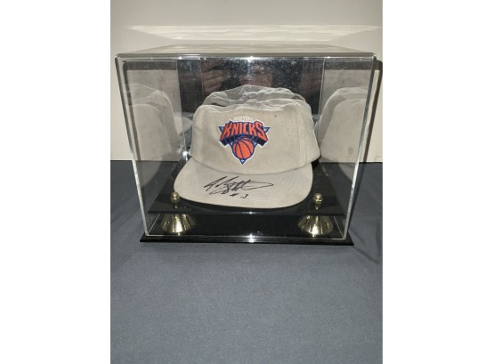 John Starks Autographed Hat In Display Case