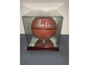 Frazier, Monroe, Reed And DeBusschere Autographed Basketball In Glass Display Case With COA