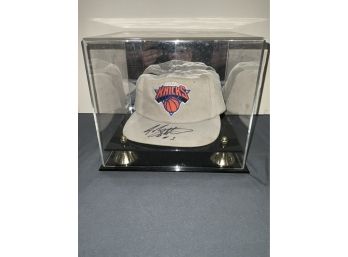 John Starks Autographed Hat In Display Case