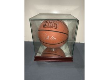 Patrick Ewing Autographed Basketball In Glass Display Case With COA