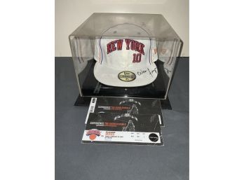 Walt Frazier Autographed Hat In Display Case With Game Tickets