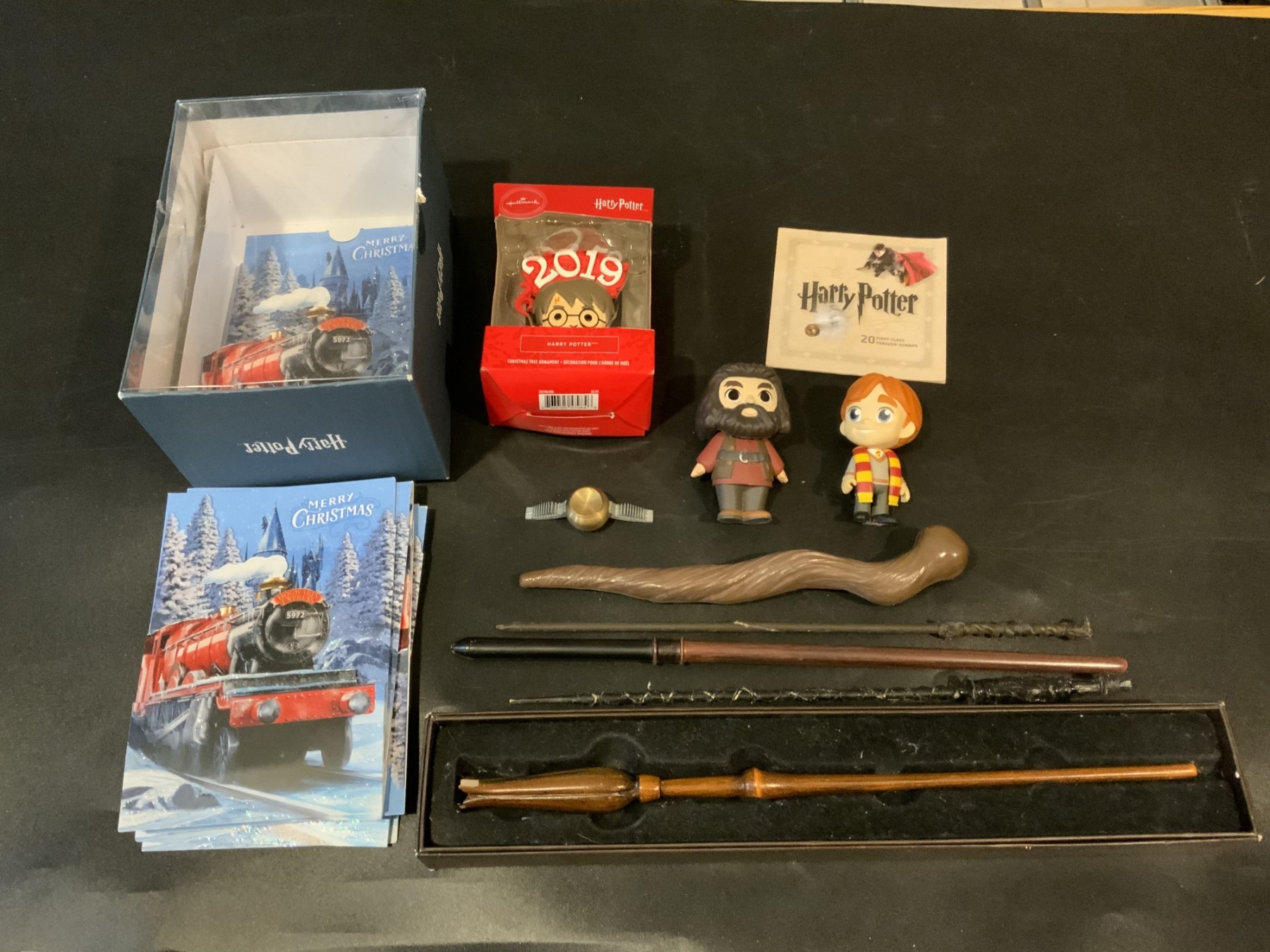 Harry Potter Collectibles Including Wand, Toys, Stamps And X-Mas