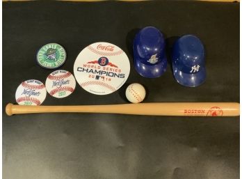 Baseball Collectibles Including Red Sox Mini Bat, Magnet And Other Items