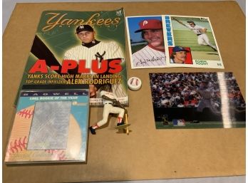 Baseball Collectibles Lot With Yankees Magazine, Jim Rice Figure, Jeff Bagwell Cards And More