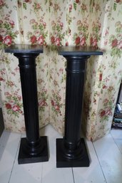 Pair Of Black Painted Fluted Columns