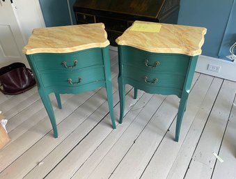 Pair Of 2 Drawer Side Tables With Faux Painted Tops
