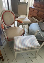 Two Upholstered Chairs With An Upholstered Small Bench