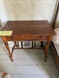 Wood One Drawer Desk With Turned Legs