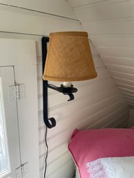 Pair Of Metal Plug In Wall Sconces With Fabric Shades