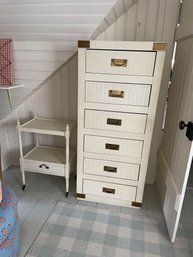 Six Drawer Wicker Front Dresser And Two Tier Side Table