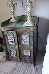 Small Cupboard With Twigwork And Paint Decoration.
