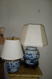 Two Blue And White Asian Style Lamps