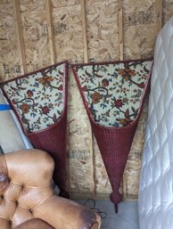 Pair Of Large Wicker Wall Pockets.