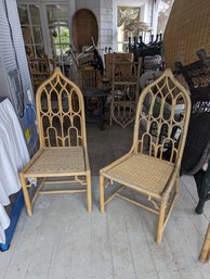Six Gothic Revival Wicker Dining Chairs.