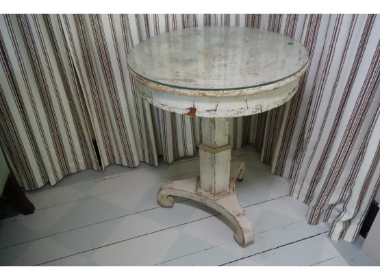 White Painted Distressed Drum Table